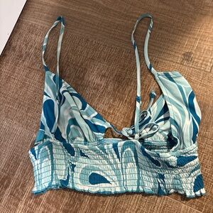 Garage Teal and White Swirl Crop Top